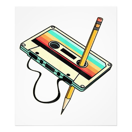 80sカセットテープペンシル1980sレトロヴィンテージスロー フォトプリント            (正面)