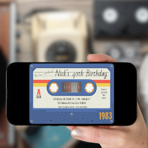 80'sカセットテープ誕生日パーティーカスタム、年齢 招待状