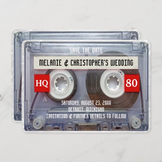 80sカセットMixtape 1980sウェディング日付を保存 招待状 (正面/裏面)