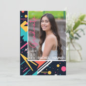 80sカラフルレトロ明るい卒業発表 招待状 (スタンド正面)