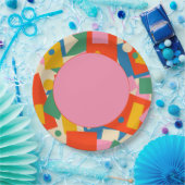 80sカラフル幾何学的抽象芸術パタモダンーン ペーパープレート (パーティー)