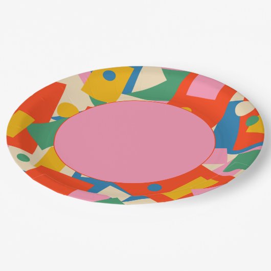 80sカラフル幾何学的抽象芸術パタモダンーン ペーパープレート (アングル)