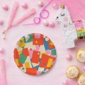 80sカラフル幾何学的抽象芸術パタモダンーン ペーパープレート (パーティー)