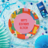 80sカラフル幾何学的抽象芸術枠モダン付 ペーパープレート (パーティー)