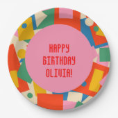 80sカラフル幾何学的抽象芸術枠モダン付 ペーパープレート (正面)