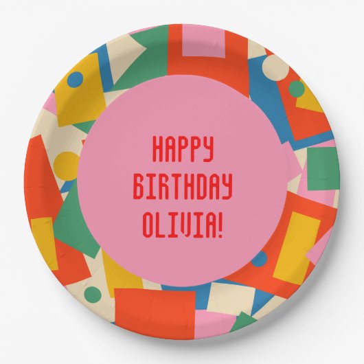 80sカラフル幾何学的抽象芸術枠モダン付 ペーパープレート (正面)