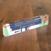 80sカラー抽象芸術 | ネイビーバラ金ゴールドミントブランディング デスクネームプレート (側面)