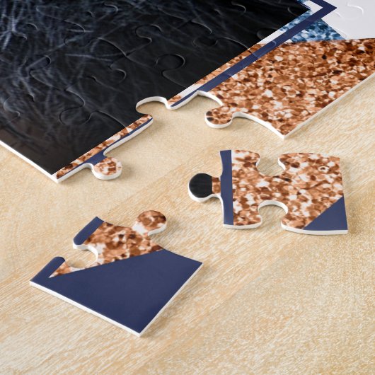 80sカラー抽象芸術 | ネイビーバラ金ゴールドミント90s写真 ジグソーパズル (側面)