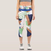 80sカラー抽象芸術 | ネイビーバラ金ゴールドミント90s カプリレギンス (正面)