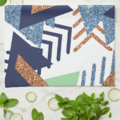 80sカラー抽象芸術 | ネイビーバラ金ゴールドミント90s キッチンタオル (折り畳み)