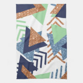 80sカラー抽象芸術 | ネイビーバラ金ゴールドミント90s キッチンタオル (縦)