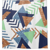 80sカラー抽象芸術 | ネイビーバラ金ゴールドミント90s シャワーカーテン (正面)