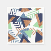 80sカラー抽象芸術 | ネイビーバラ金ゴールドミント90s スタンダードカクテルナプキン (正面)