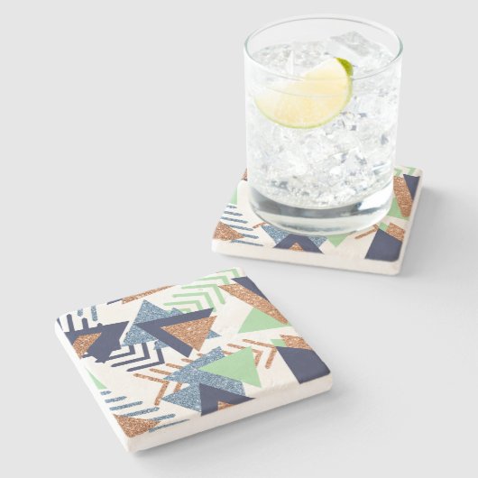 80sカラー抽象芸術 | ネイビーバラ金ゴールドミント90s ストーンコースター (横)