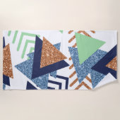 80sカラー抽象芸術 | ネイビーバラ金ゴールドミント90s ビーチタオル (正面)