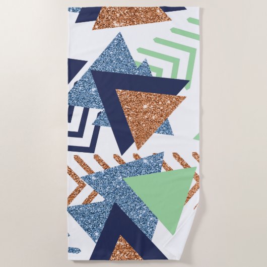 80sカラー抽象芸術 | ネイビーバラ金ゴールドミント90s ビーチタオル (正面)