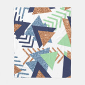 80sカラー抽象芸術 | ネイビーバラ金ゴールドミント90s フリースブランケット (正面)