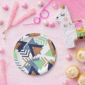 80sカラー抽象芸術 | ネイビーバラ金ゴールドミント90s ペーパープレート (パーティー)