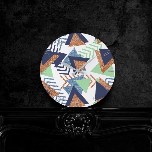 80sカラー抽象芸術 | ネイビーバラ金ゴールドミント90s ラウンド壁時計