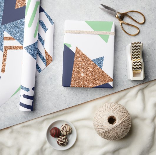 80sカラー抽象芸術 | ネイビーバラ金ゴールドミント90s ラッピングペーパー (クラフト)