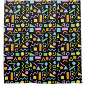 80sスタイルシェイプRptパターン色（黒） シャワーカーテン (正面)