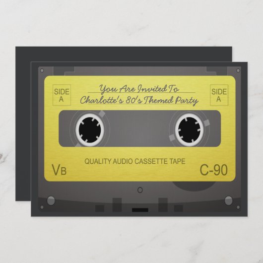 80sスタイルレトロ音楽テープパーティー 招待状 (正面/裏面)