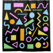 80sスタイル図形のパターン色（黒） シャワーカーテン (正面)