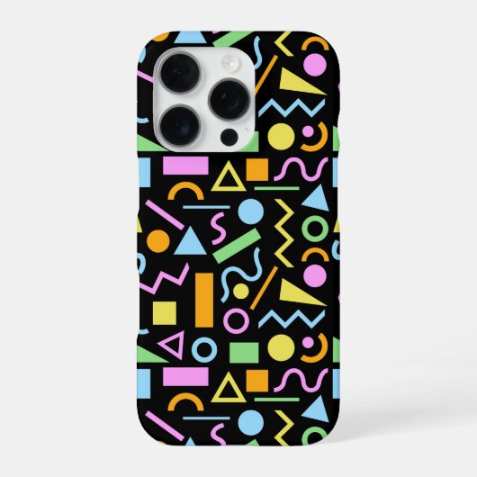 80sスタイル図形のパターン色（黒） iPhoneケース (裏面)