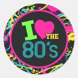 80sステッカー、ネオンレトロ80sステッカー大好き ラウンドシール