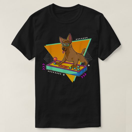 80sスワッグ3Dゲーマードッグビデオゲームプレイヤーペットシッター Tシャツ (デザイン正面)