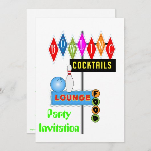 80sテーマのパーティの招待状80sのパーティーのボーリング 招待状 (正面/裏面)