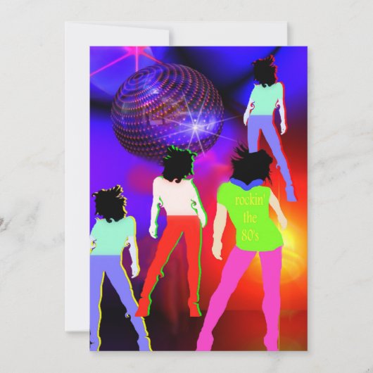 80sテーマパーティの招待状80sディスコ蛍光 招待状 (正面)