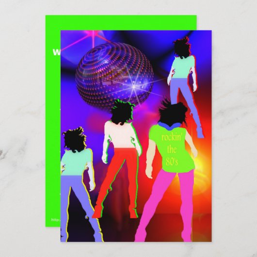 80sテーマパーティの招待状80sディスコ蛍光 招待状 (正面/裏面)