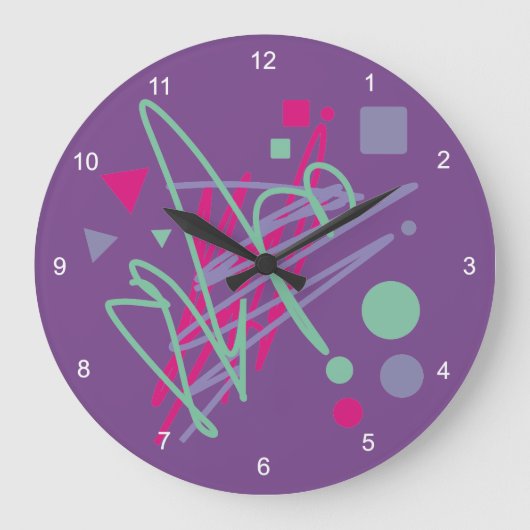 80sデザインの八十年代のヴィンテージのしぶきのメドレーの芸術 ラージ壁時計 (正面)