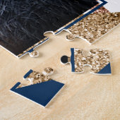 80sトレンディー抽象芸術 |ネイビーバラ金ゴールドグラッド写真 ジグソーパズル (側面)