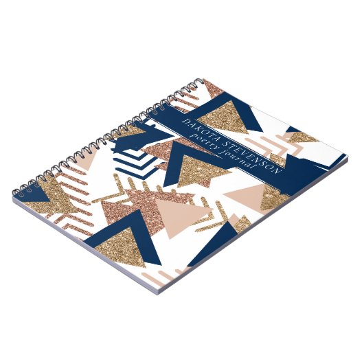 80sトレンディー抽象芸術 |海軍とバラの金ゴールド詩 ノートブック (左側)