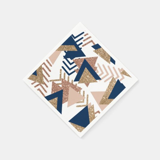 80sトレンディー抽象芸術 |海軍とバラ金ゴールドパターン スタンダードカクテルナプキン (角)