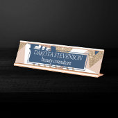 80sトレンディー抽象芸術 |海軍とバラ金ゴールドパターン デスクネームプレート