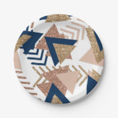 80sトレンディー抽象芸術 |海軍とバラ金ゴールドパターン ペーパープレート (正面)