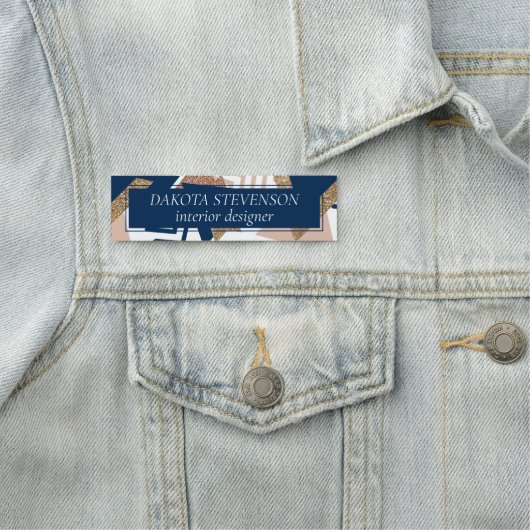 80sトレンディー抽象芸術 |海軍とバラ金ゴールドパターン 名札 (インサイチュ)