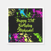 80sパーティーレトロネオン絵を描(ばちゃばちゃ)跳ねるパーソナライズされた スタンダードカクテルナプキン (正面)