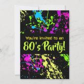 80sパーティーレトロネオン絵を描(ばちゃばちゃ)跳ねる誕生日 招待状 (正面)