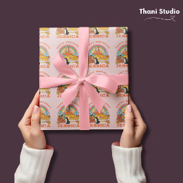 80sフラッシュバックヴィンテージレトロ誕生日パーティピンク ラッピングペーパー