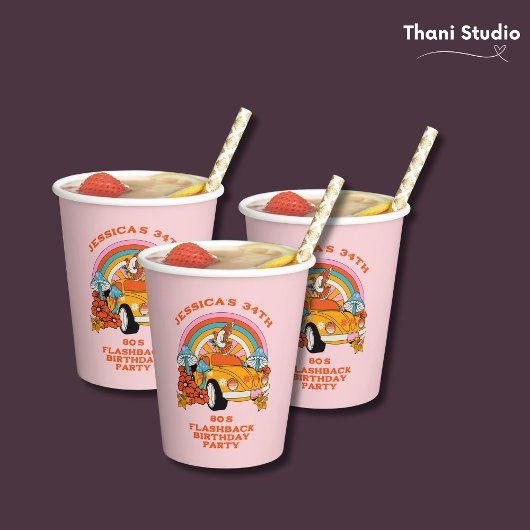 80sフラッシュバックヴィンテージレトロ誕生日パーティピンク 紙コップ