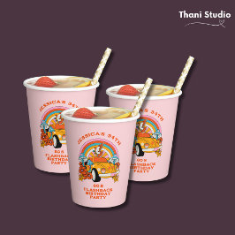 80sフラッシュバックヴィンテージレトロ誕生日パーティピンク 紙コップ