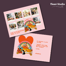 80sフラッシュバックヴィンテージレトロ誕生日フォトピンク サンキューカード