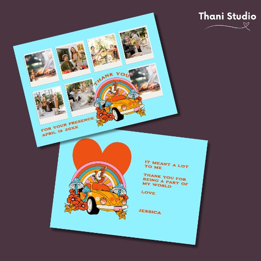 80sフラッシュバックヴィンテージレトロ誕生日フォトブルー サンキューカード