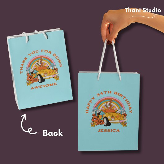 80sフラッシュバックヴィンテージレトロ誕生日会ブルー ミディアムペーパーバッグ