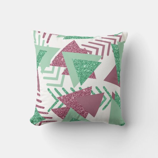 80sフレッシュ抽象芸術 |ピンクと緑の図形のパターン クッション (正面)