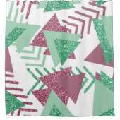 80sフレッシュ抽象芸術 |ピンクと緑の図形のパターン シャワーカーテン (正面)